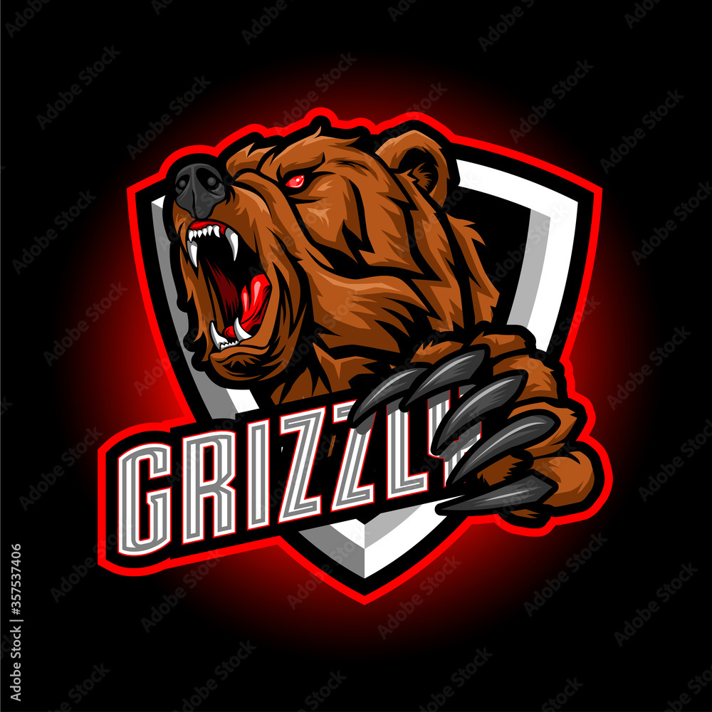 Grizzly Esport Mascot Logo Design Stock Vector | Adobe Stock