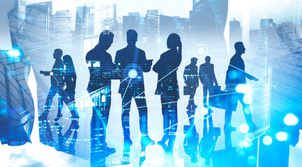 Poster - Network interface, business people in city