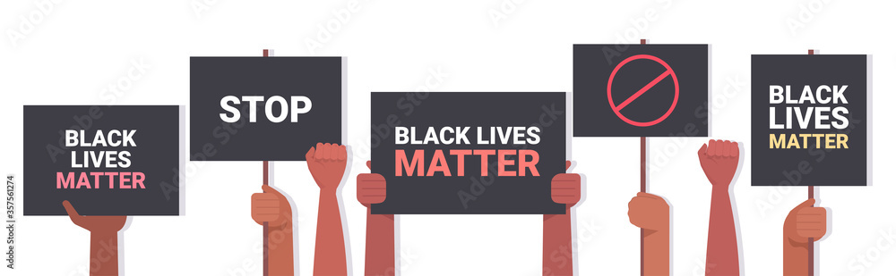 protesters hands holding black lives matter banner awareness campaign ...