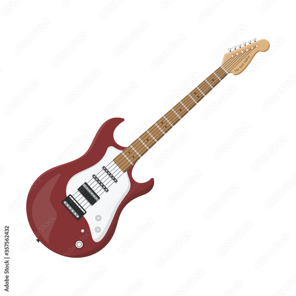 Electric guitar flat style isolated on white. musical object concept ...