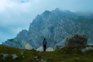 hiker on top of mountain