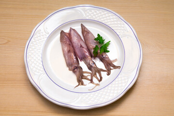 Wall Mural - seafood dish, squid or fresh cuttlefish with parsley