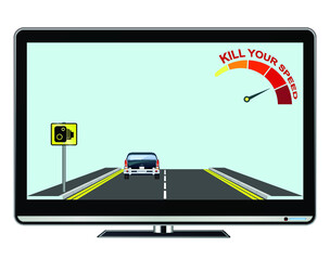 Television advertisement kill your speed public information road safety awareness campaign isolated on white background