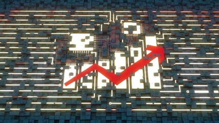 Wall Mural - Arrows and histograms, electronic financial technology and circuit boards