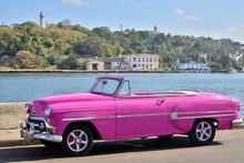 Vintage Convertible Pink Cuban Car 