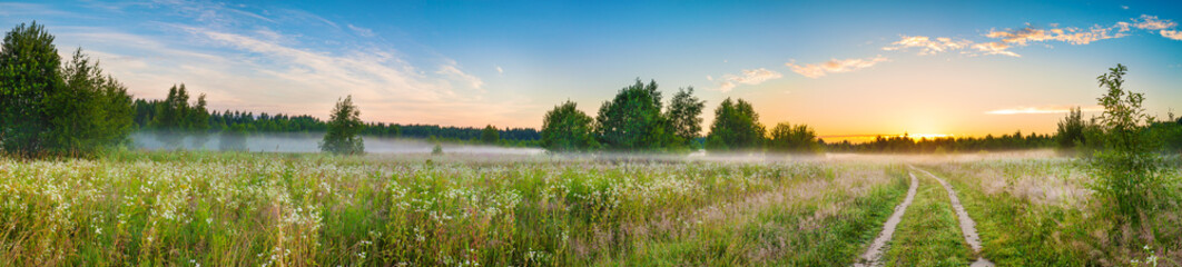 Sticker - amazing panorama summer landscape with sunrise