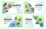 Fototapeta Pokój dzieciecy - Vector color linear icon set of forest objects