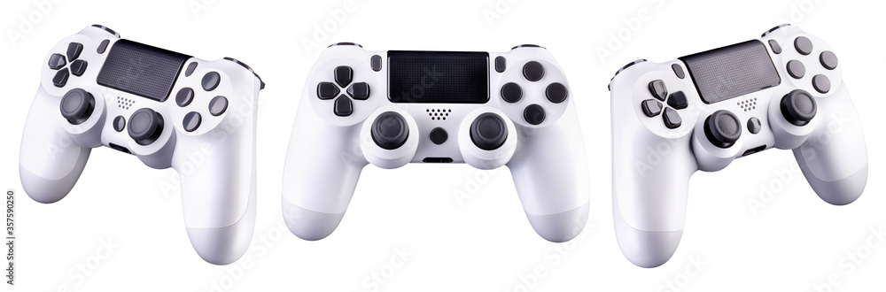 Set of white video game joysticks gamepad isolated on a white background - obrazy, fototapety, plakaty 