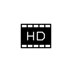 Sticker - Hd movie vector icon in black flat glyph, filled style isolated on white background