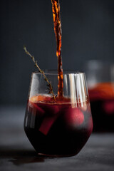 Poster - Delicious refreshing sangria. Spanish national drink with oranges, strawberries and ice. Home made production..