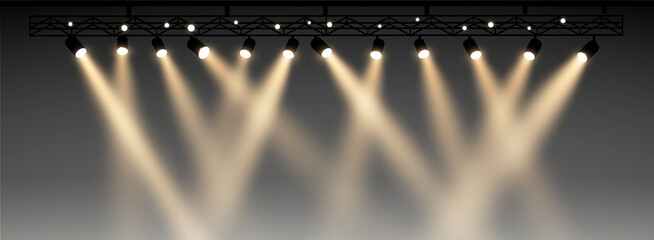 Wall Mural - set of half transparent spotlights with smoke. various stage lights. vector illustration. realistic 