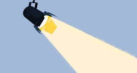 Wall Mural - spotlight shining flat illustration. movie spotlight on blue background. flat style. vector illustra