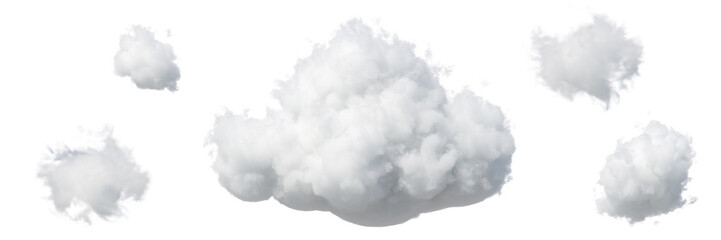 3d render. abstract fluffy white clouds isolated on white background. weather forecast symbol. cumul