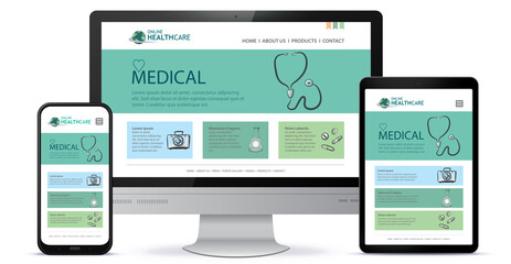 Wall Mural - healthcare and medical user interface design for web site and mobile app. desktop computer monitor, 