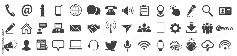 Set grey contact icons, communication signs - vector - obrazy, fototapety, plakaty 