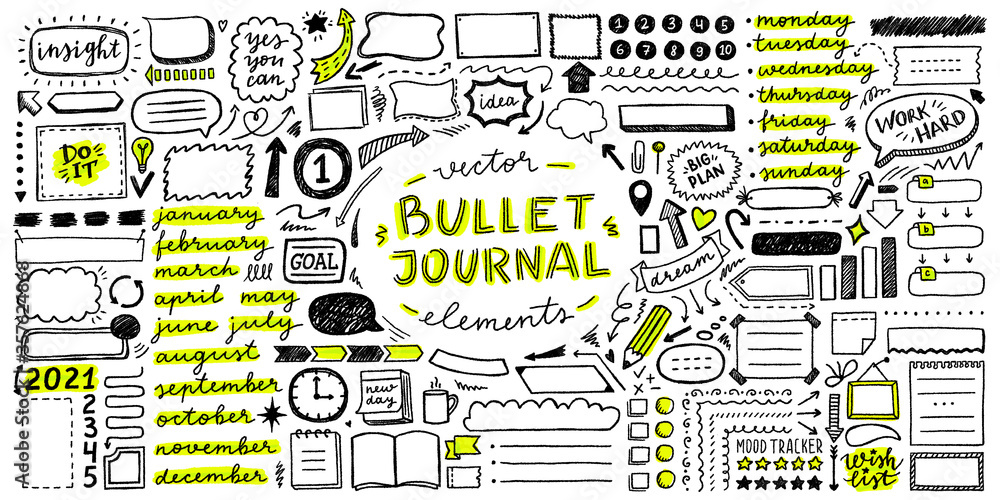vector set of elements for bullet journal Stock Vector | Adobe Stock
