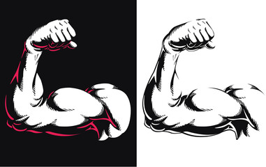Silhouette arm bicep muscle flexing bodybuilding gym fitness pose close up vector icon logo isolated illustration on white background