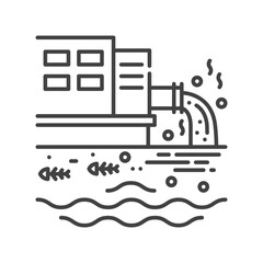 Water pollution black line icon. Environmental problems. Sign for web page, app. UI UX GUI design element. Editable stroke.