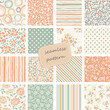 Collection of Retro seamless patterns from the 50s and 60s. Seamless Vintage pattern in flowers, polka dots. Vector illustration