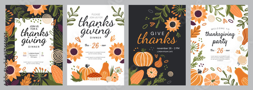 Fotomural Set of four templates for Thanks Giving celebrations with seasonal fall produce