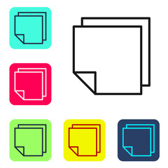 Poster - Black line Post note stickers icon isolated on white background. Sticky tapes with space for text or message. Set icons in color square buttons. Vector Illustration.