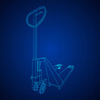 © newb1 - Hand pallet jack lift. Manual forklift. Logistics shipping concept. Wireframe low poly mesh vector illustration.