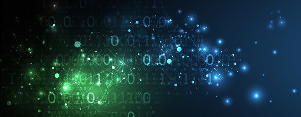 Technology background with plexus effect. Big data concept. Binary computer code.  Vector illustration.