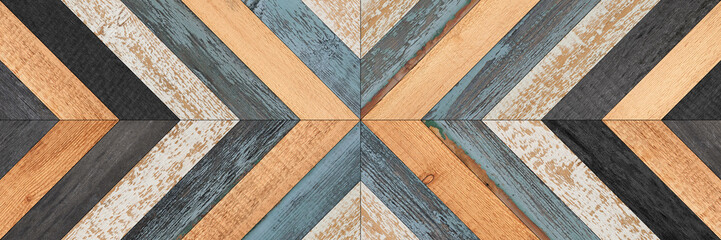 Wall Mural - Weathered wooden boards texture. Shabby wooden wall with chevron pattern.