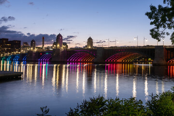 Wall Mural - The night time Boston skyline and the Longfellow Bridge