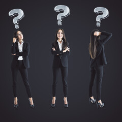 Poster - Three businesswomans with question marks