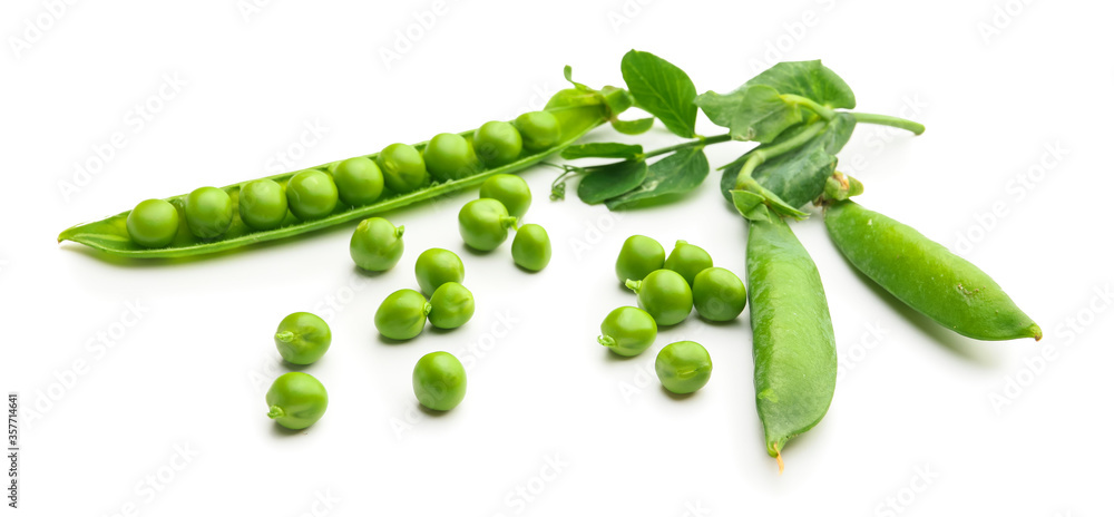 Tasty fresh peas on white background