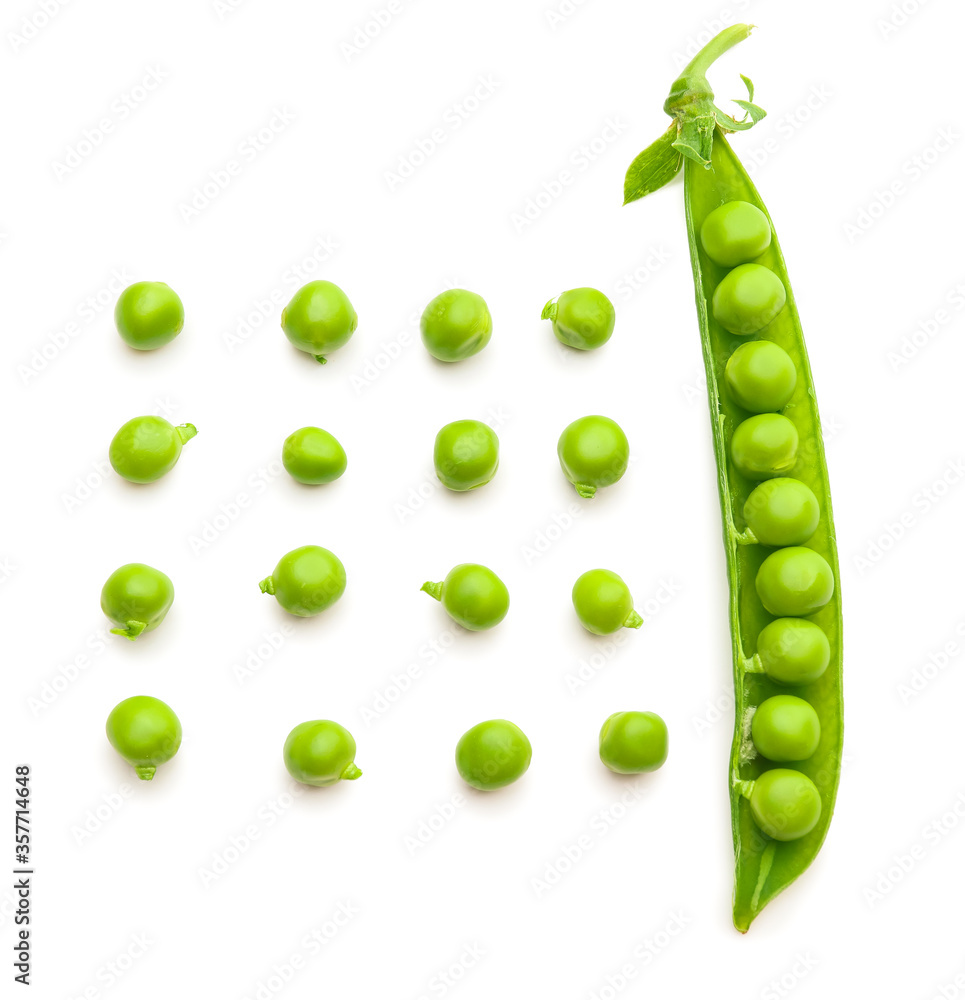 Tasty fresh peas on white background