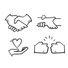 Hand Drawn Doodle Relationship, Mutual Understanding, Mutual Assistance, Interaction, Friendship And Love Symbol Illustration Cartoon Style