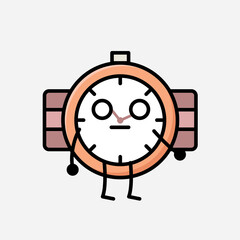 Cute Hand Watch Mascot Vector Character in Flat Design Style