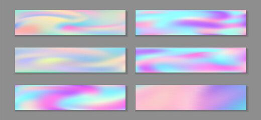 Wall Mural - Neon holo minimal banner horizontal fluid gradient unicorn backgrounds vector set. Opalescence 