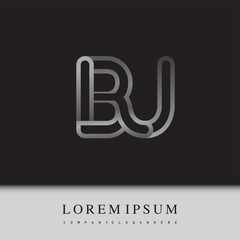 initial logo letter BU, linked outline silver colored, rounded logotype