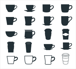 Wall Mural - simple flat coffee cup, mug, and paper cup vector icon logo symbol design set for coffee shop store