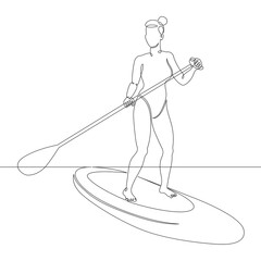 Wall Mural - young woman on the board sup with a paddle in hand