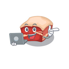 Sticker - A neat cartoon character of pork belly l working at home during pandemic