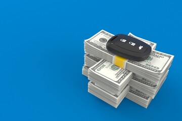 Canvas Print - Car remote key on stack of money