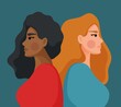 Young women of different nationalities and cultures. Concept of racism, discrimination, feminism, independence, equality. Vector illustration.