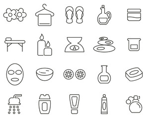 Sticker - Spa & Wellness Icons Black & White Thin Line Set Big