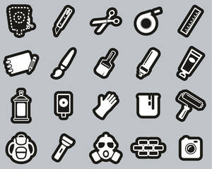 Sticker - Stencil & Street Art Icons White On Black Sticker Set Big