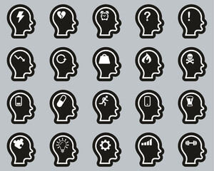 Wall Mural - Stress & Pressure Icons White On Black Sticker Set Big