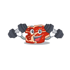 Sticker - Muscular T-bone mascot design with barbells during exercise