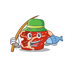 Sticker - Cartoon design style of T-bone ready goes to fishing