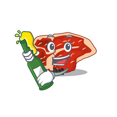 Sticker - A caricature design style of T-bone cheers with a bottle of wine