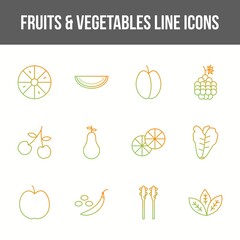 Poster - Unique fruits & vegetables vector line icon set