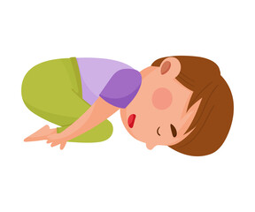 Wall Mural - Little Boy Standing in Yoga Pose Breathing Deeply Vector Illustration