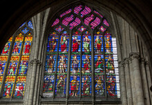  Colorful Stained Glass Windows In Troyes Cathedral  Dedicated To Saint Peter And Saint Paul. France.